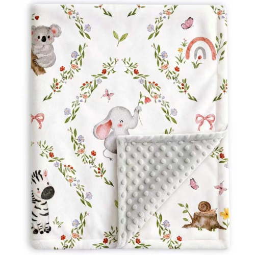 Animal Floral Baby Blanket for Boys Girls Plush Toddler Receiving Clearance Blankets with Double Layer Dotted Backing 30 x 40 Inch