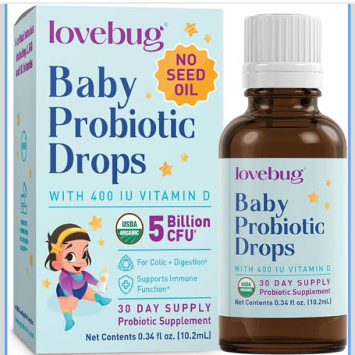 LOVEBUG Baby Probiotic Drops - Organic Probiotics for Immune Support and Baby Constipation & Colic Relief - Tasteless & Sugar-Free Liquid Drops for Newborns, Babies & Infants (0-12 Months) - 10ml