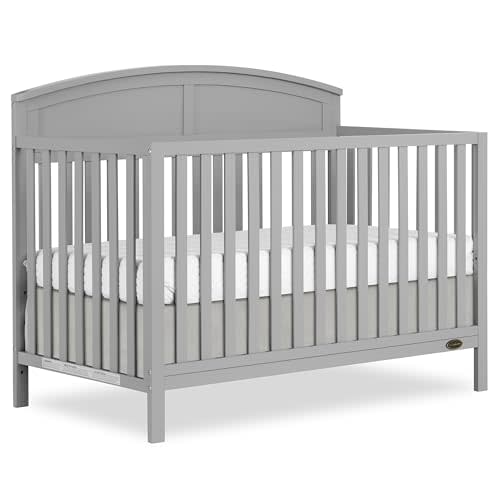 Dream On Me Storybrooke 5 in 1 Convertible Crib in Pebble Grey, JPMA & Greenguard Gold Certified, Built of Sustainable Pinewood, 3 Mattress Height Settings, Non-Toxic Water-Based Paint Finish