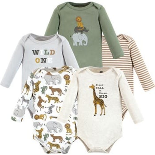 Cotton Long-Sleeve Bodysuits 5-Pack, 0-3M