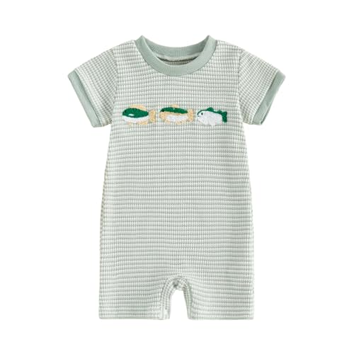 Bagilaanoe Infant Baby Boy Short Sleeve Romper Jumpsuit Pants Deer Duck Waffle Knit Outfit Summer One Piece Clothes