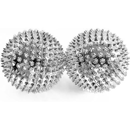 2X Spiky DBT Skill Balls | Magnetic Stress Relief Balls | Spiky Massage Balls for Relaxation, Tension Release, Focus & Mobility (Silver, 2 Inch)