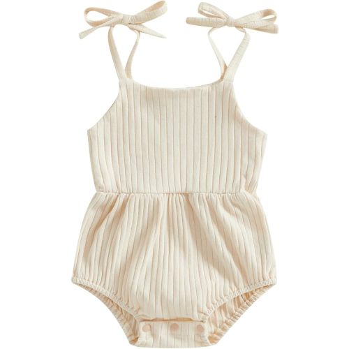 Newborn Infant Baby Girl Romper Ribbed Knit Sleeveless Spaghetti Strap One Piece Jumpsuit Bodysuit Summer Clothes