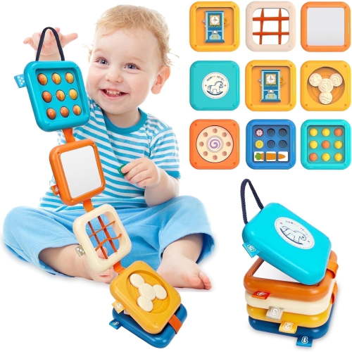 LTONLINE Montessori Baby Busy Board Toy, 8-in-1 Sensory Activity Cube for Toddlers