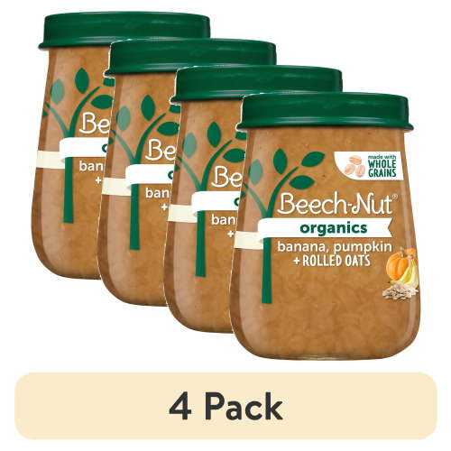 (4 pack) Beech-Nut Organics Stage 3 Organic Baby Food, Banana Pumpkin & Oats, 4 oz Jar