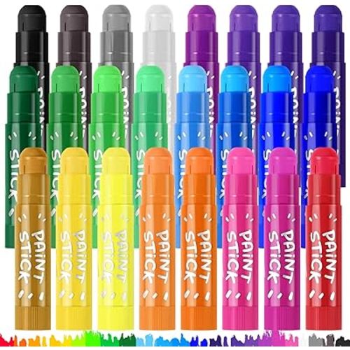 24 Colors Large Tempera Paint Sticks, Washable Paint Sticks for Toddlers, Ideal Kids Art and Craft Supplies for Painting and Coloring, Suitable for Paper, Canvas and Stone