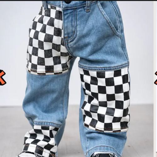 Checkered Patch Baggy Jeans