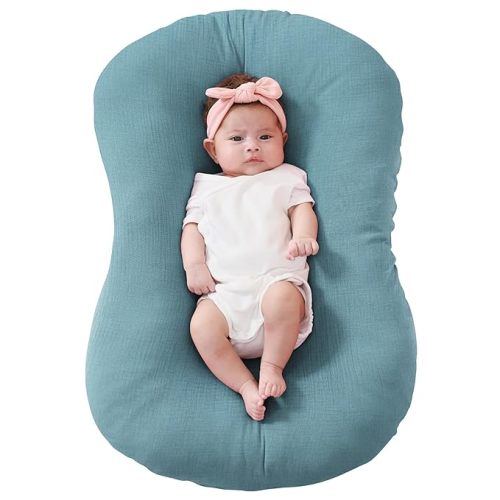 FUNUPUP Muslin Baby Lounger Cover Compatible with Snuggle Me Lounger, Infant Lounger Pillow Cover for Newborn, Removable Newborn Lounger Cover for Boys and Girls, Only Cover, Blue