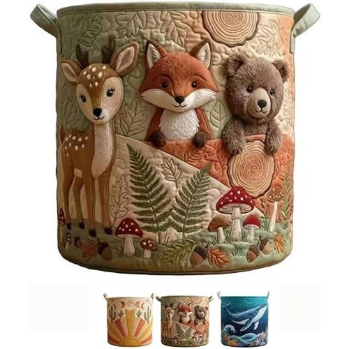 Quilted Laundry Basket with Handles, Boho Floral Fabric Storage Hamper,3D Embossed Design Waterproof Liner Large Capacity Foldable Organizer for Bedroom Nursery Bathroom