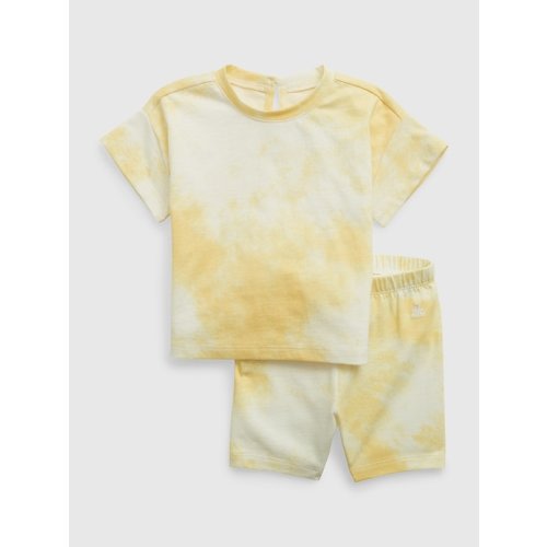 Baby 100% Organic Cotton Tie Dye Two-Piece Outfit Set in yellow ochre, size: 3-6 M