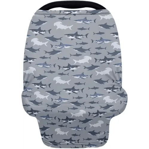 Coldinair Shark Baby Car Seat Covers for Boys Girls Multi-use Cover Baby Carseat Canopy Cow Print Nursing Cover for Breastfeeding
