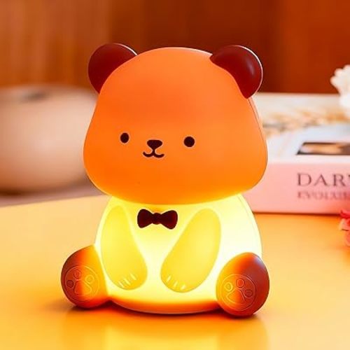Teddy Bear Lamp for Kids Room, Pat Control Bear Light for Breastfeeding, Silicone Night Light Nursery Bedside Lamp, Rechargeable Touch Lamp w/RGB Mode for Bedrooms/Living Room/Decor/Gift