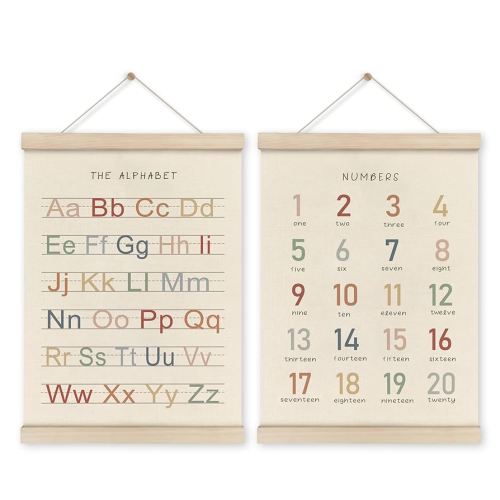 HRQKO Alphabet Numbers Poster Hanger Frame Set of 2, Nursery Wall Decor, ABC Banner Poster Wall Art with Wooden Frames, Alphabet Banner Wall Hanging Decor for Toddler Playroom Nursery, 12x16 Inch : Amazon.com.au: Home