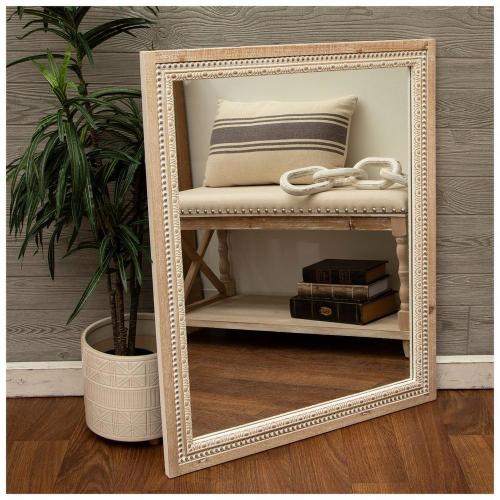Whitewash Beaded Rectangle Wood Wall Mirror