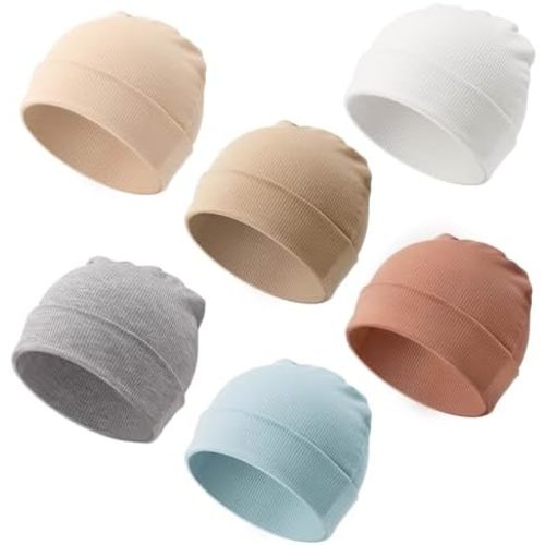 DRESHOW BQUBO 6 Pack Baby Newborn Hats Set for Unisex Infant Newborn Toddler Soft Beanie Hat for Boys Girls 0-24 Months
