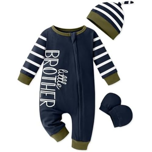Baby Boy Clothes Newborn Baby Romper Long Sleeve Stripe Jumpsuit with Hat and Gloves Newborn Boy Outfits