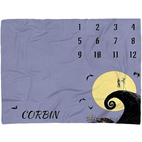 Personalized Baby Milestone Halloween Blanket, Expecting A Little Nightmare, Month Tracker, Halloween Birthday, Multiple Sizes
