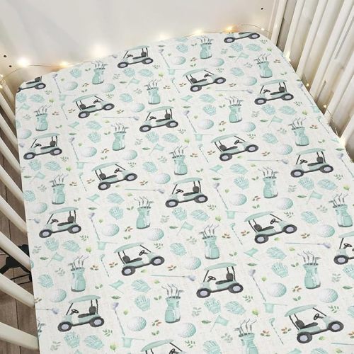 Golf Baby Crib Sheets, 28"x52", Sports, Blue, Polyester, Standard Crib