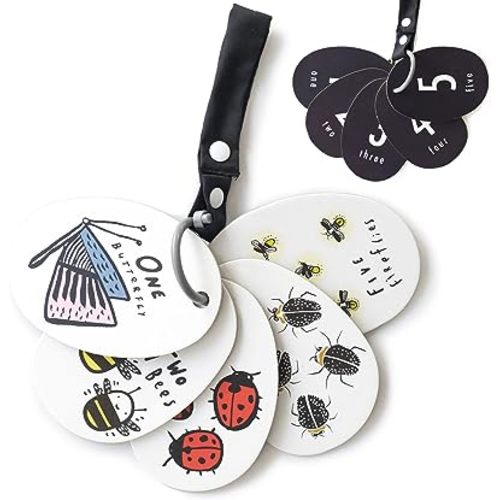 Wee Gallery Stroller Cards - I See Bugs to Count - Counting Numbers Travel Activity for Babies, Toddlers, with Snap on Strap for Walks, Car Seat, Bag, Stroller