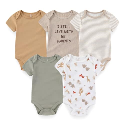 Newborn Baby Unisex Cotton One-Piece Bodysuits 5-Pack Short Sleeve Soft Baby Gift Clothes for Boys Girls