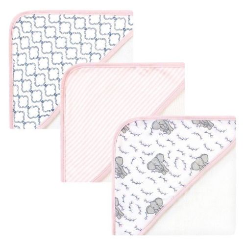Touched by Nature Baby Girl Organic Cotton Hooded Towels, Pink Elephant, One Size