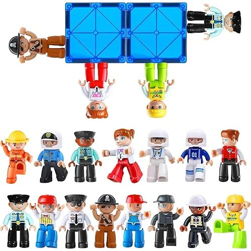 Large Magnetic People Figures for Kids-15pcs,3”Community Helpers Toys People Set Perfect for Magnetic Tiles Building Blocks for Toddlers Boys Girls Ages 3 4 5 6 7+,Creative Magnet Toys Expansion Pack