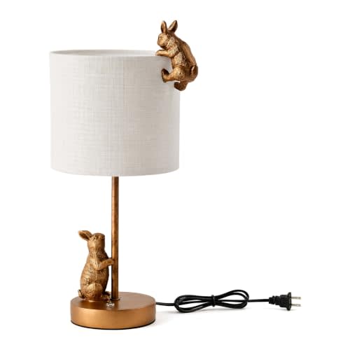 Whimsical 3-Way Dimmable Rabbit Table Lamp 14.5" Antique Bronze Bunny Bedside Light with 7W E26 LED Bulb, Unique Woodland Animal Nightlight for Kids Bedroom Living Room Nursery Decor