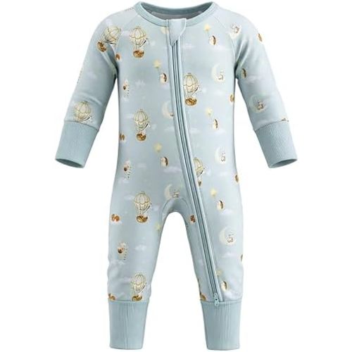 Baby Blues & Pink Viscose from Bamboo Baby Pajamas - 2-Way Zipper Footie Sleeper, Stretchy Convertible
