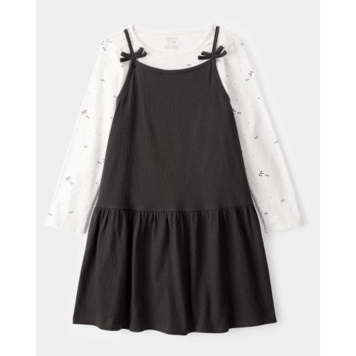 Kid 2-Piece Bow Print Tee & Tank Dress Set - Black/Ivory - Carter's | Carter's