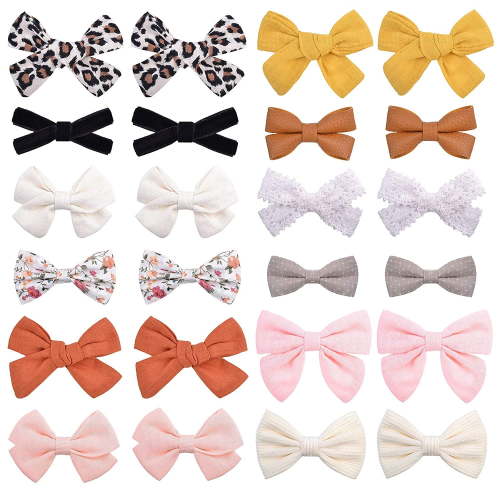 24pcs Baby Girl Hair Bows Clips Fully Lined Barrettes Alligator Clip Hair Accessories for Little Girls Toddler Kids Teens in Pairs One Size