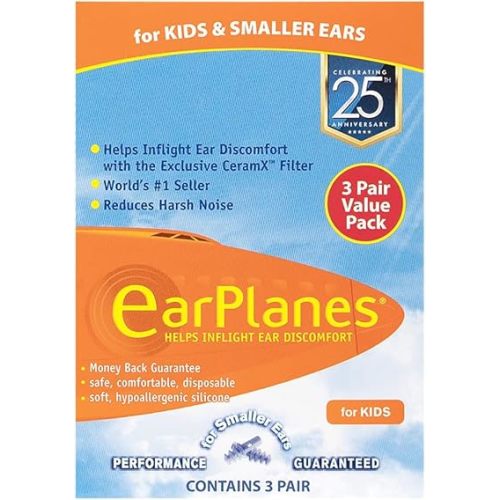 Original Children's EarPlanes by Cirrus Healthcare Ear Plugs Airplane Travel Ear Protection 3 Pair BONUS VALUE PACK