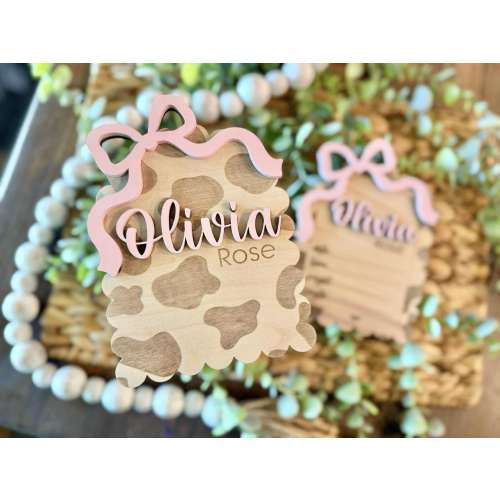 Western Cow Print Baby Name Sign | Baby Girl Announcement Sign for Hospital | Newborn Baby Photo Props