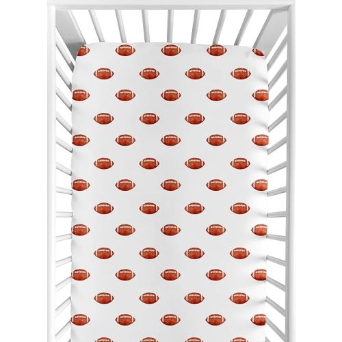 Sweet Jojo Designs Brown and White Football Boy Baby Fitted Crib Sheet for Infant Newborn Nursery Toddler Bed Room Standard Mattress - for The Vintage Foot Ball Sports Themed Footballs Collection