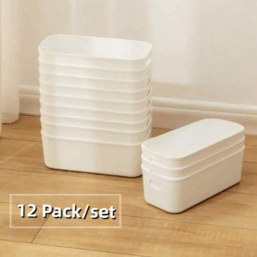 12Pcs White Plastic Storage Bins With Handles, 8.86"X3.54"X2.95" White Plastic Organizer Basket, Versatile Open Drawer Organizer For Nursery Room, Toy, Hair Accessories, Phone Cases, Kitchen, Cupboard, Office, Bathroom, Home Tidy Open Storage Boxes, Space