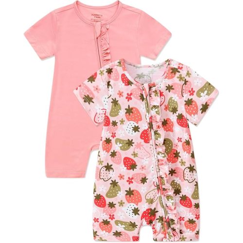 JunNeng 2Pcs Baby Girl Viscose from Bamboo Sleeper, 2 Way Zipper Romper, Short Sleeve One Piece 0-18 Months