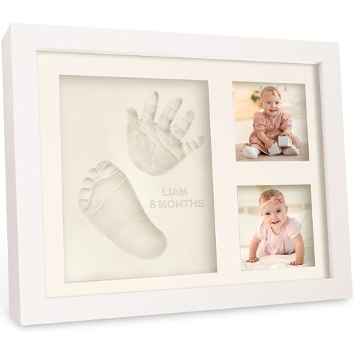 Baby Hand and Footprint Kit - Quick Dry Clay Baby Footprint Kit, Newborn Keepsake, Nursery Picture Frame for Boys, Girls, Personalized Gifts for Shower & Registry, New Mom Gift (Alpine White)