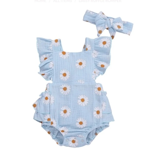 Daisy Ruffle Romper with Headband | Baby Girl Summer Outfit