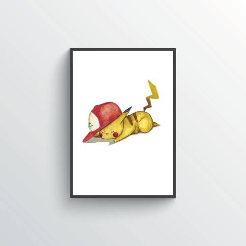 Sleeping Baby Pikachu - Pokemon Nursery/Watercolor Art Print