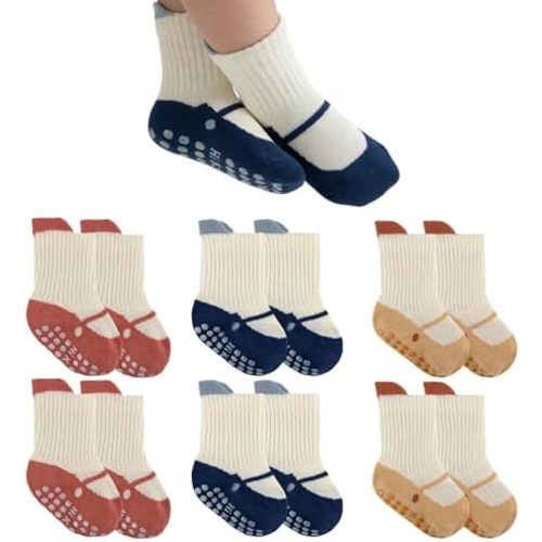 Baby Toddler Socks Girls Boys Non Slip Baby Grip Socks Cute Cotton Crew Socks for Newborn Infant Toddler 6 Pairs