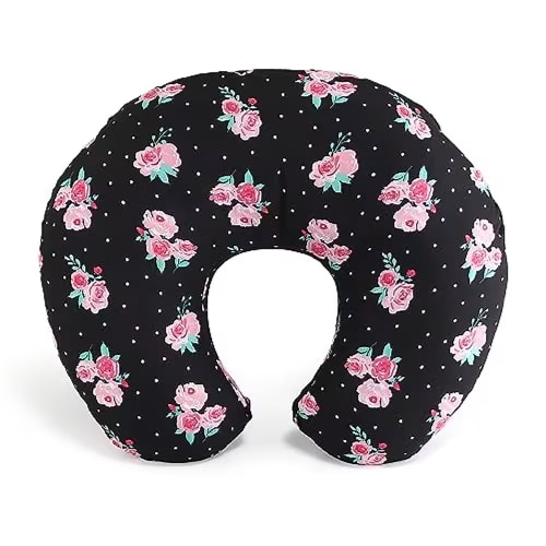 The Peanutshell Black Floral Nursing Pillow for Baby Girls