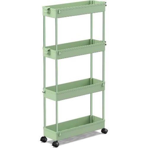 Aeelleea 4-Tier Slim Rolling Storage Cart Narrow Bathroom Organizer Mobile Shelving Unit for Kitchen Laundry Gap Storage Easy Assembly