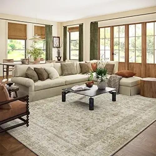 8x10 Area Rugs for Living Room: Washable Bedroom Rug Boho Vintage Beige Rugs Stain Resistant Non Slip Low Pile Soft Lightweight Large Area Rugs for Dining Room Farmhouse Home Office Under Table Rug