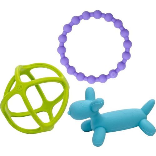 WeeSprout Handheld Teether Set (Bright Green, Purple & Blue)