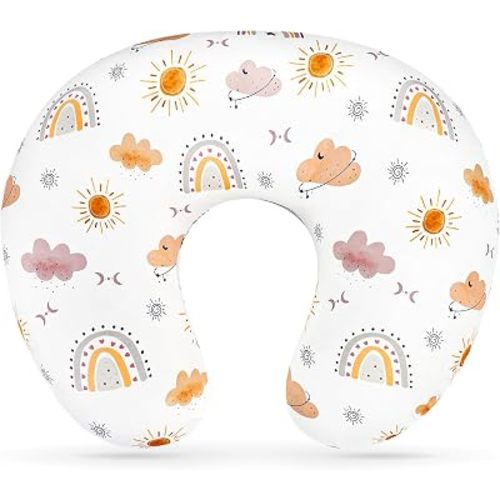 Nursing Pillow Cover, Breastfeeding Pillow Cover Case for Baby Girls Boys, Soft & Breathable, Boho Rainbow (Only Cover)