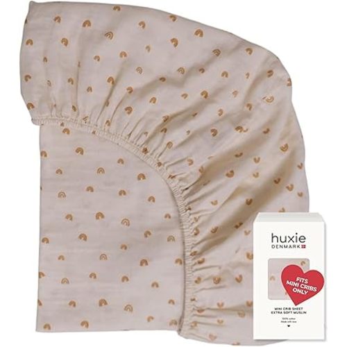 24 x 38 Mini Crib Sheets - Organic Cotton Muslin Fitted Crib Sheet Fitted for Pack and Play - Ultra-Soft and Breathable Crib Sheets for Boys and Girls (Rainbows)