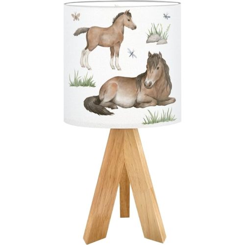 Cute Kids Bedside Desk Table Lamp Hand drawn watercolor set cute bay pony mare foal nature elements Children Nightstand Lamp, Tripod Small Night Lights Linen for Nursery Room Bedroom Dorm Decor