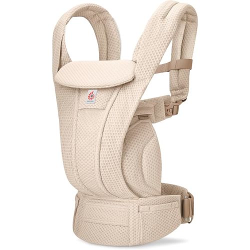 Ergobaby Omni Deluxe Baby Carrier for Newborn to Toddlers 0-48 Months (7-45 lbs) - 4-Position Breathable Mesh Baby Carrier with Ergonomic Support, Storage Pockets, and Sun Hood - Natural Beige