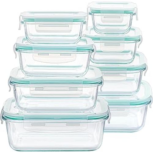 Vtopmart 8 Pack Glass Food Storage Containers with Airtight Lids, Glass Meal Prep Containers, Lunch Office Meal for Microwave, Oven, Freezer and Dishwasher, BPA Free