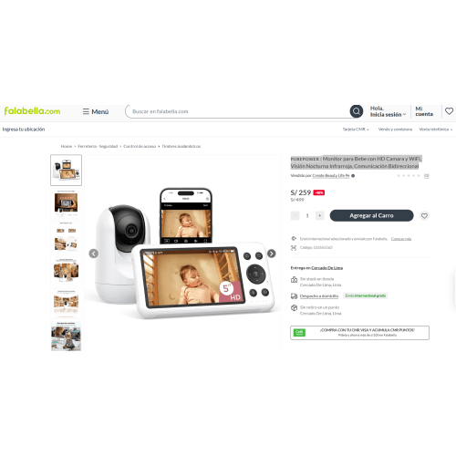 Monitor para Bebe con HD Camara y WiFi, Visión Nocturna Infrarroja, Comunicación Bidireccional