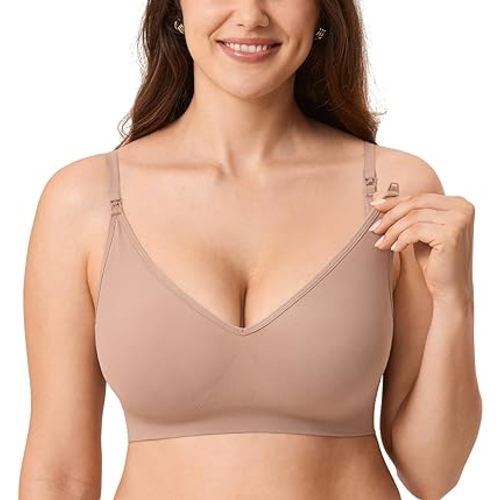 MOMANDA Sleep Nursing Bras for Breastfeeding Seamless Wirefree Maternity Bra V Neck Comfortable Bralette